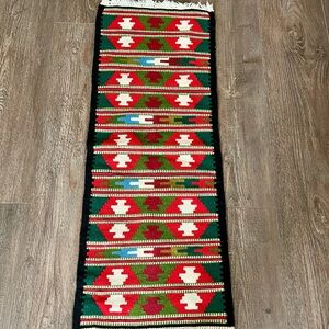 Colorful Geometric Patterned hand made wool table runner 15/39 inches